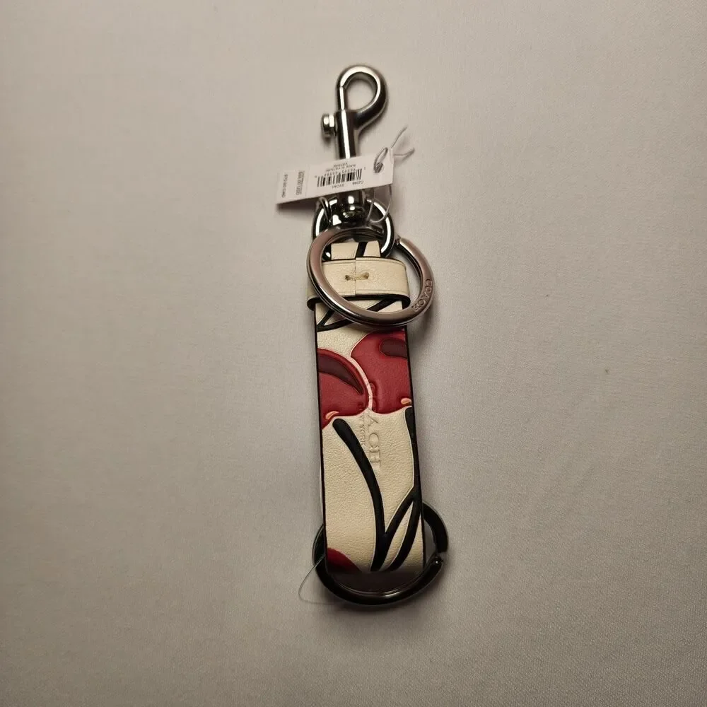 NWT Coach CZ088 Trigger Snap Bag Charm Cherry Print Chalk White Red Keychain